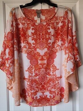 Red Multi Flowy Blouse By Chico's